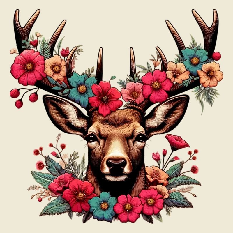 Hirsch mit Blumen