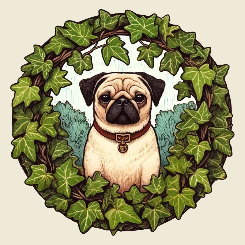 Mops im Efeukranz