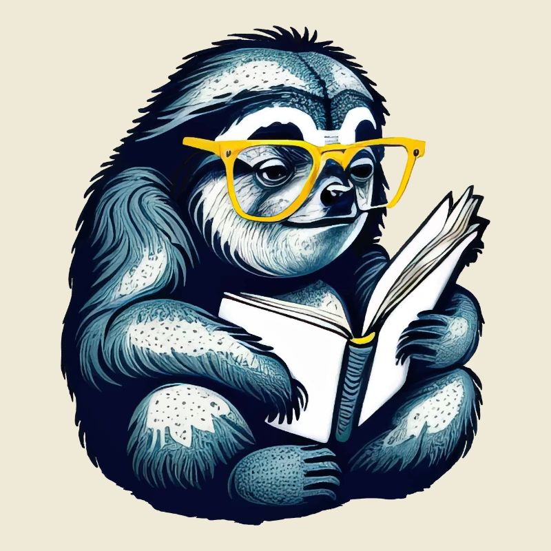 Faultier liest ein Buch, lesen, Bücher, Bibliothek