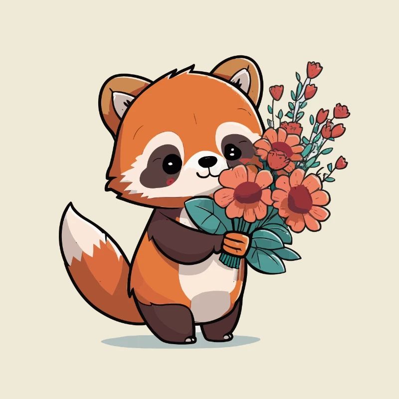 roter Panda mit Blumen
