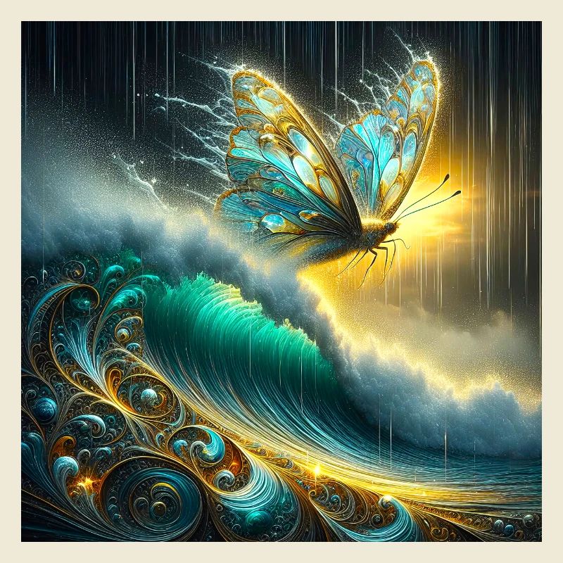 Mythical butterfly on luminescent wave