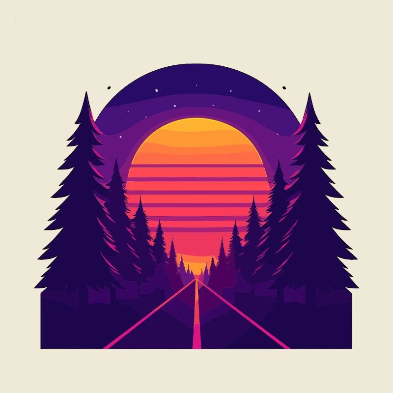 Neon Forest Drive – Coucher de soleil de style rétro