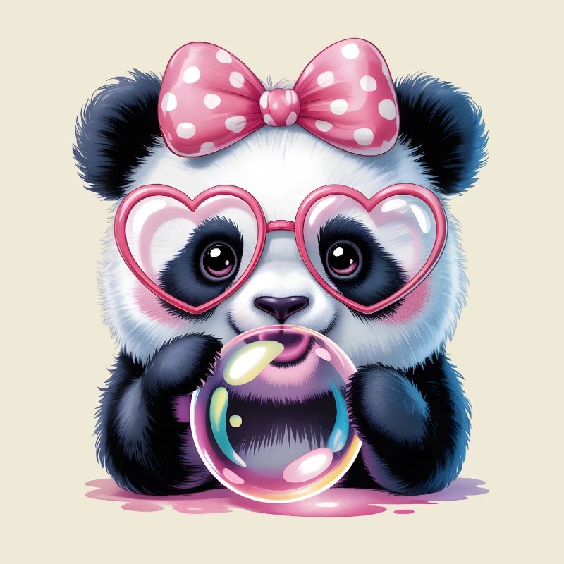 Cute Panda with Goggles and a Soap Bubble