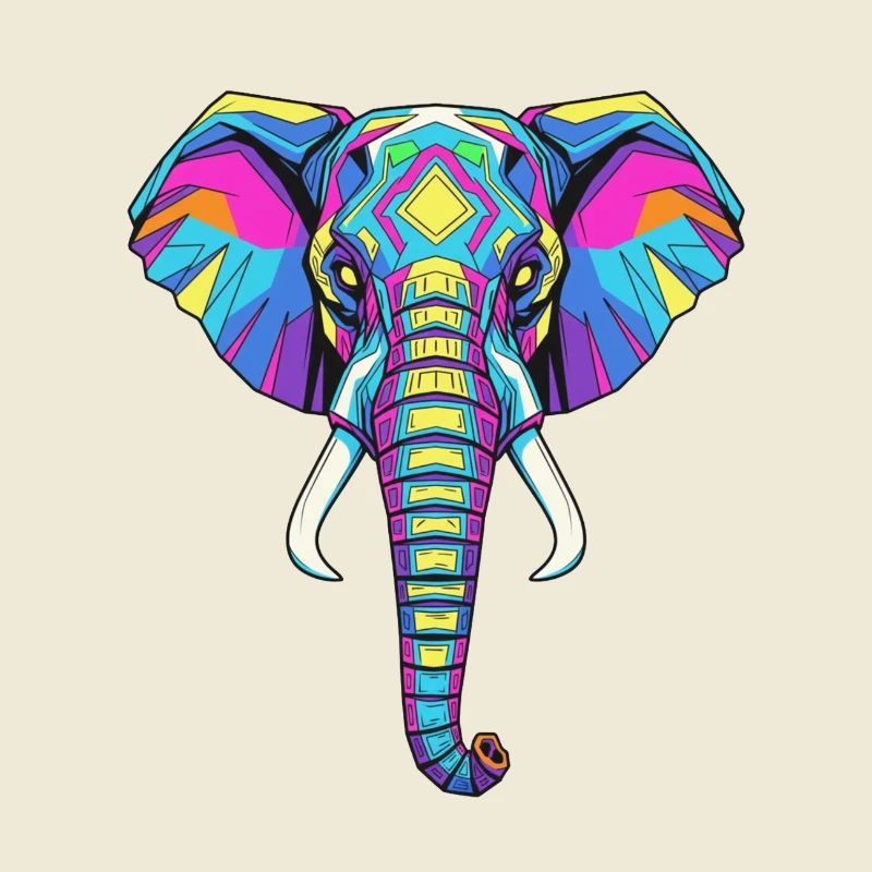 Colorful Elephant Portrait with Geometric Pattern