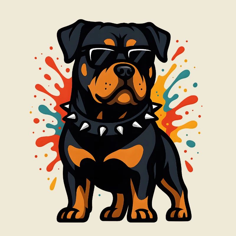 Chien rottweiler avec explosion de couleurs
