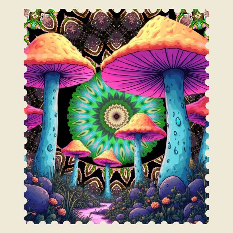 Champignons psychédéliques dans la forêt de mandala