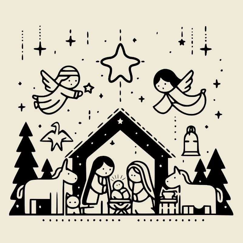 Weihnachtskrippe gezeichnet