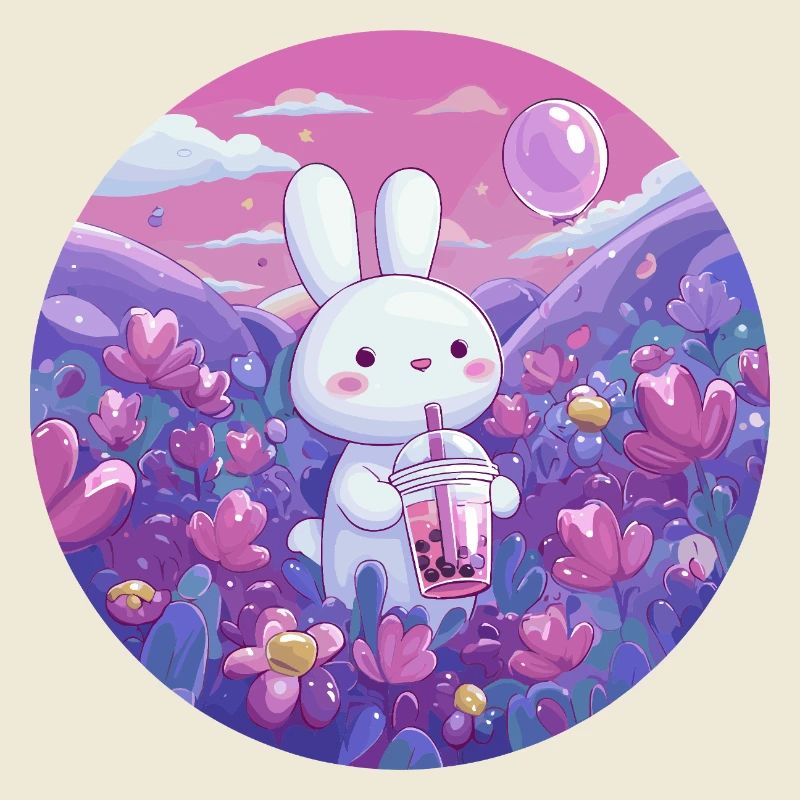 Petit Lapin dans la Mer de Fleurs Pourpre