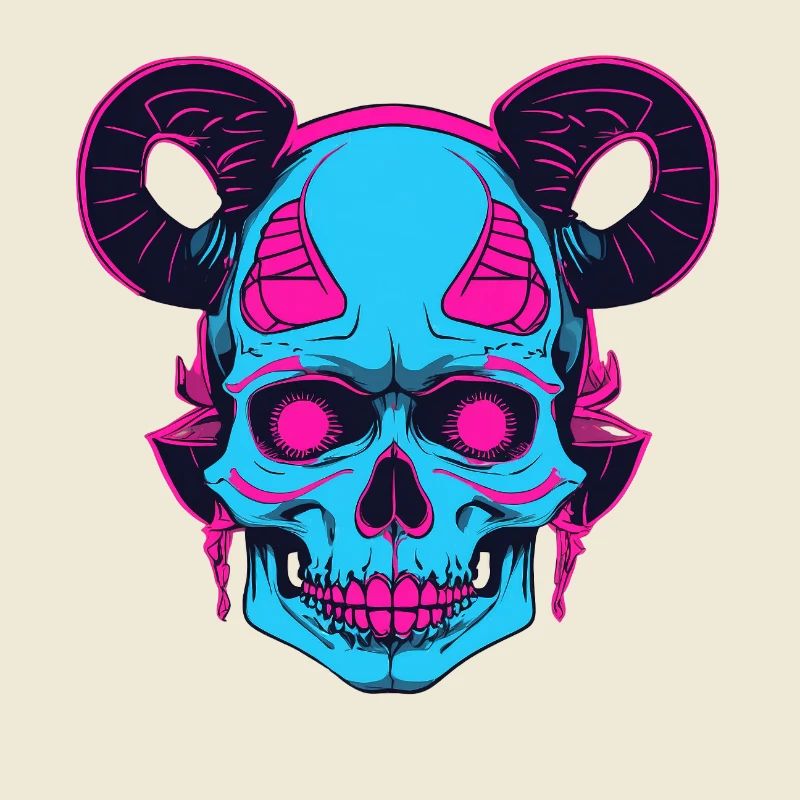 Neon Skull with Ram Horn