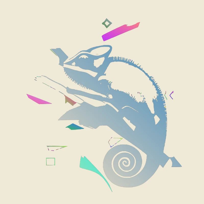 Caméléon en spirale dans un gradient néon
