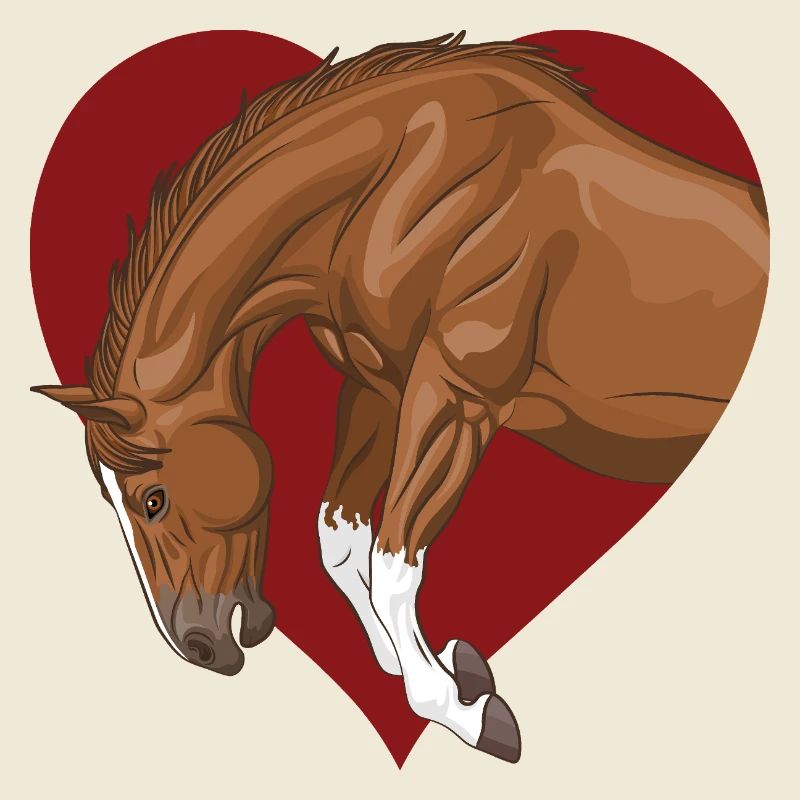 Ein Pferd, das in ein rotes Herz springt