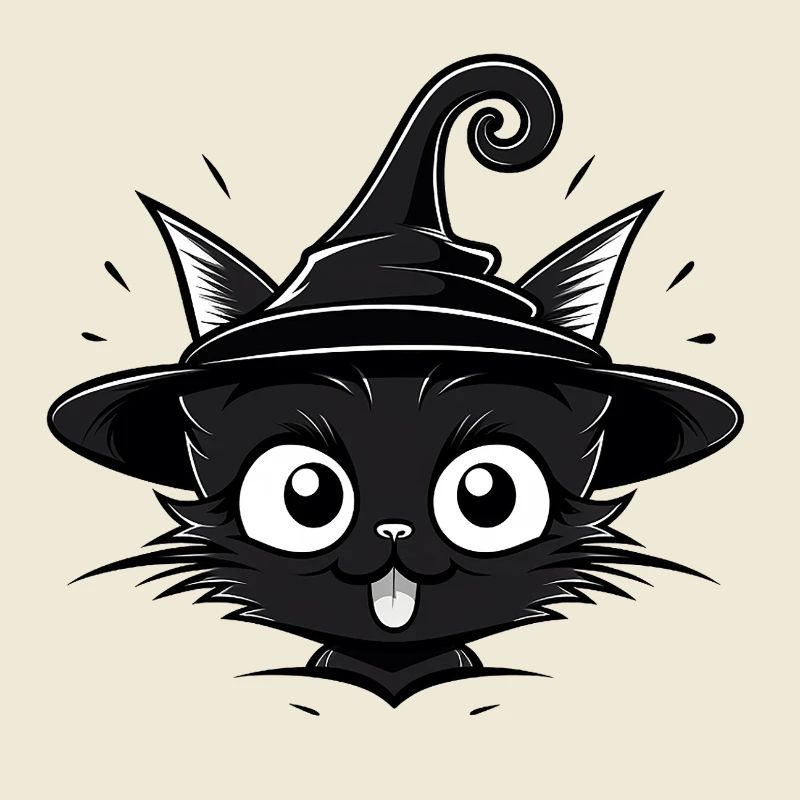 Sorcière Chat Noir avec Chapeau de Sorcière - Chat