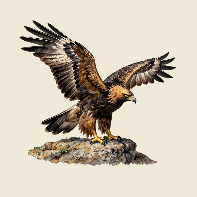 Eagle in flight on steep rock