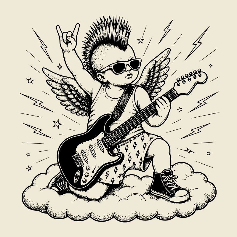 Punk Cherub mit E-Gitarre