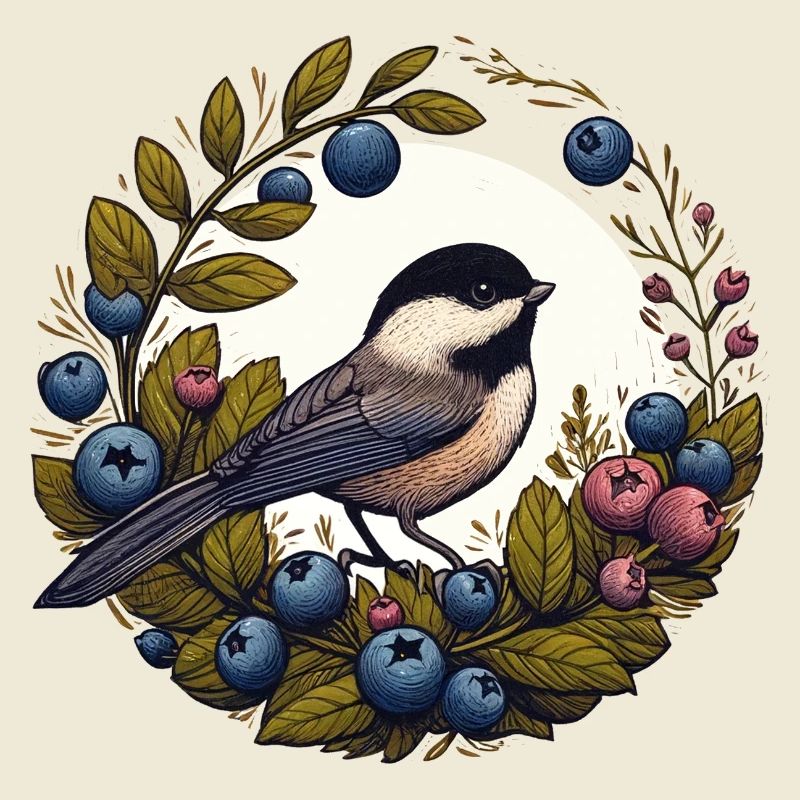 Blueberry Wreath Chickadee