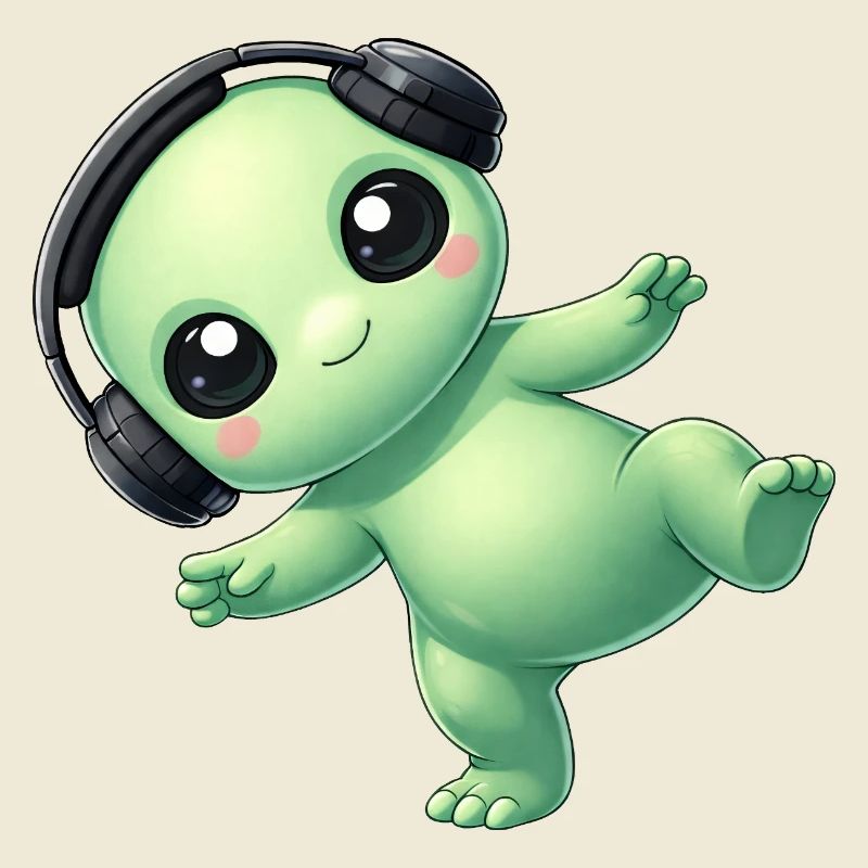 Außerirdischer Alien mit Kopfhörern Techno Tanzen