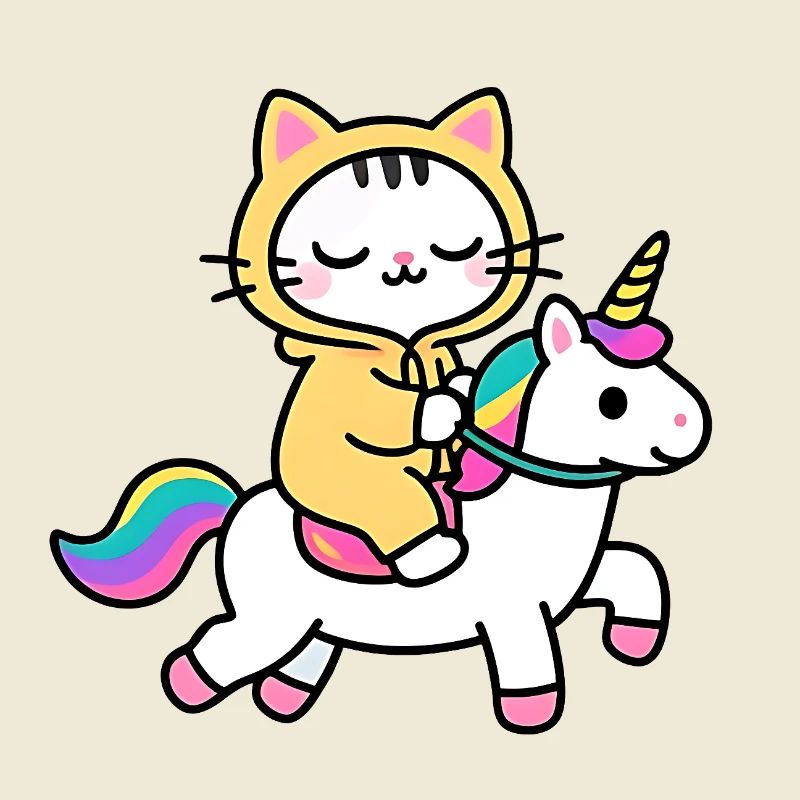 Katze auf einem Regenbogen-Einhorn