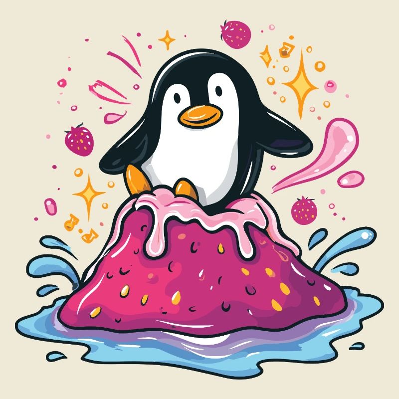 Penguin on pink jam wave
