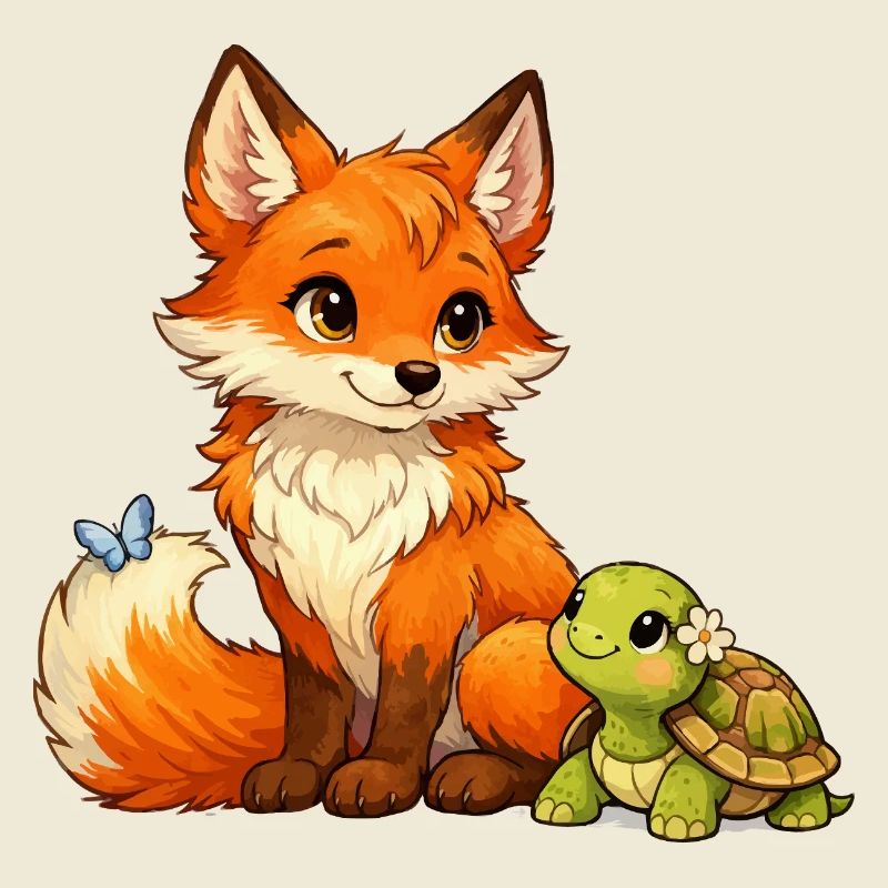 Fox and a cute turtle