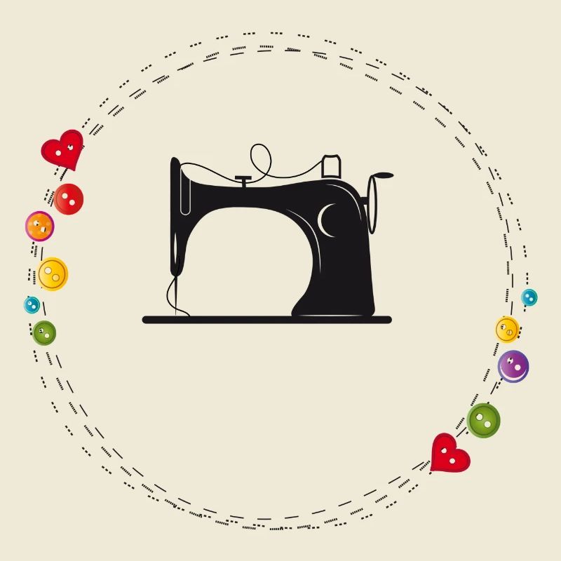 nostalgic stylized sewing machine with buttons