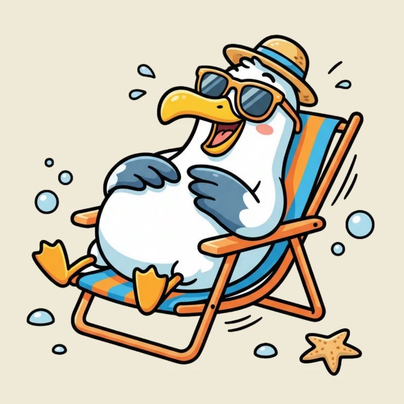 Relaxte Möwe am Strand