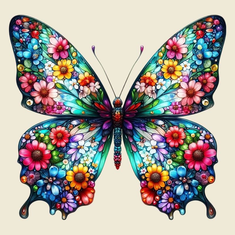 Papillon décoré de fleurs