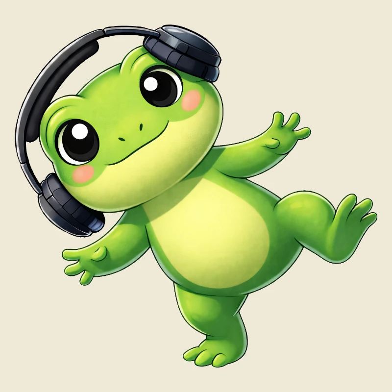 Crapaud grenouille mignon avec une technologie de danse casque