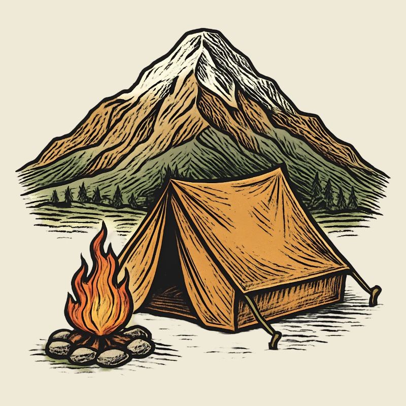 Mountain camping tent evening