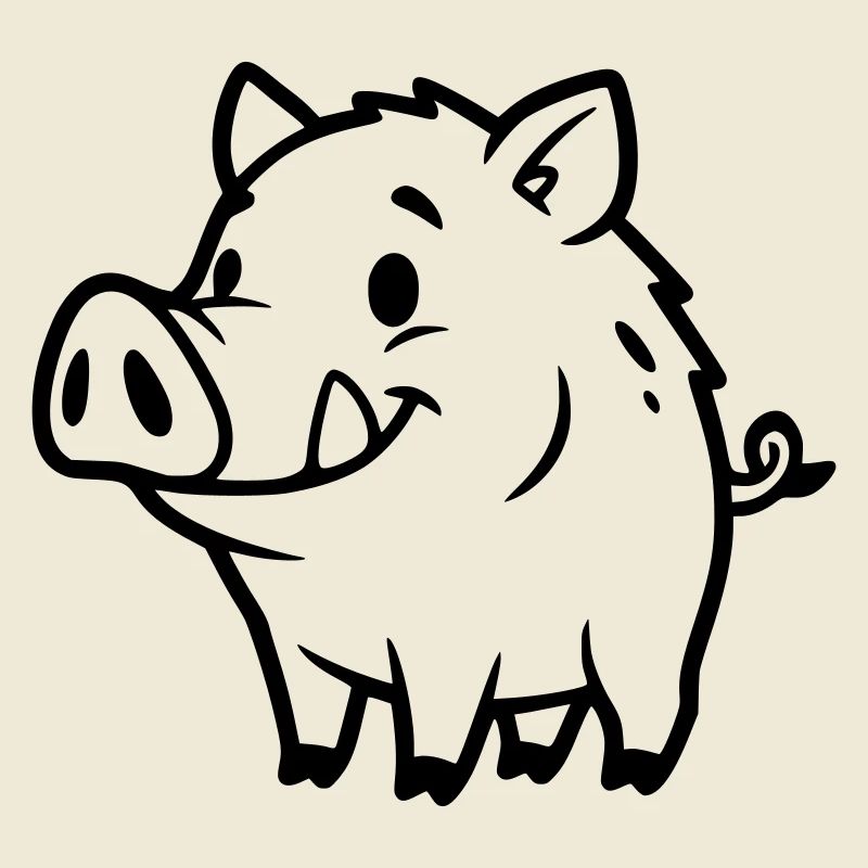 Wild Boar Comic Outline Coloring Page