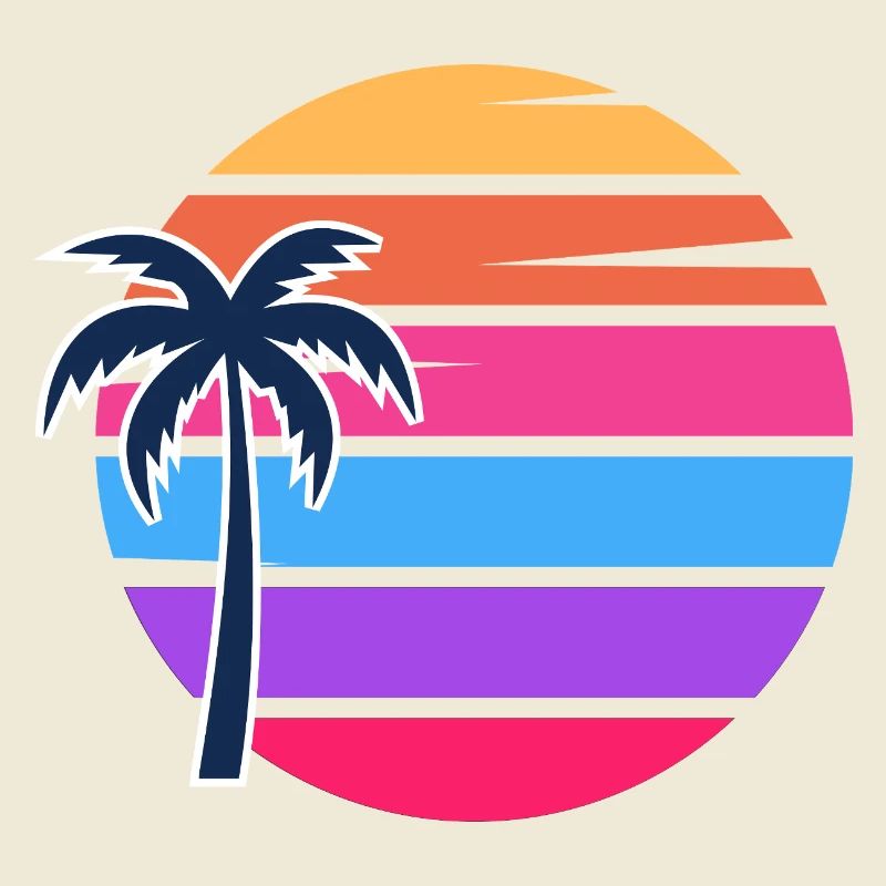 Retro Sunset Palm Circle