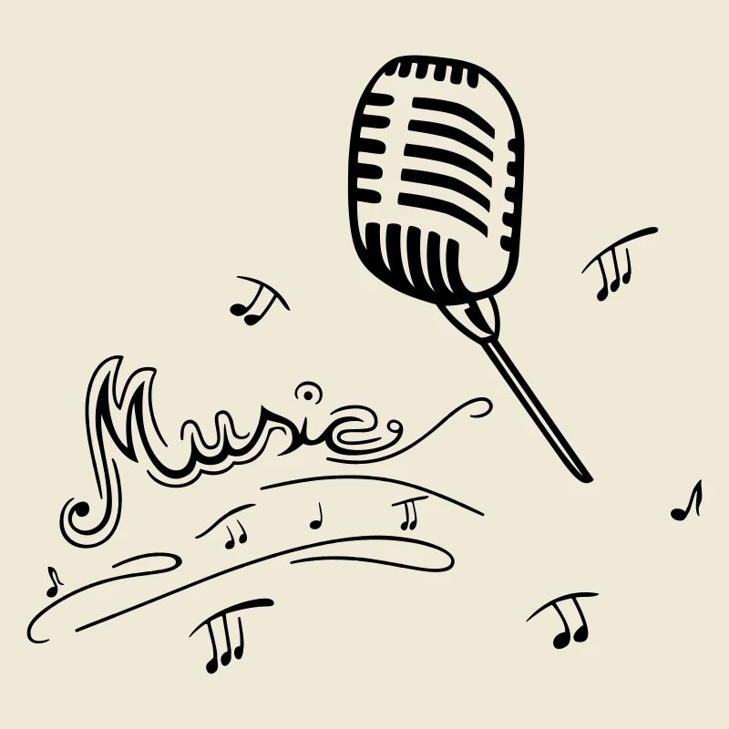 Retro microphone with music notes