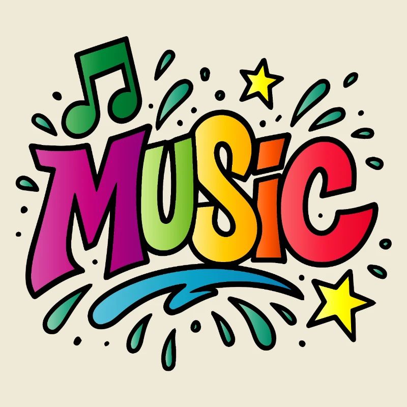 Musique – Typographie colorée avec symbole de note