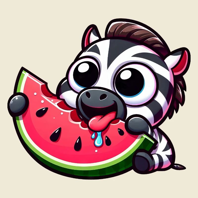 Mignon dessin animé zèbre pastèque fruit d’été