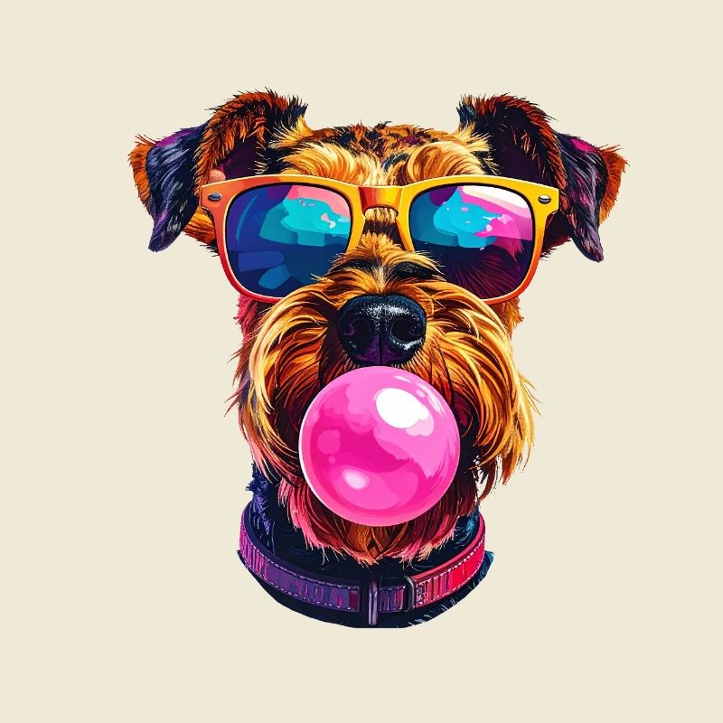 Airedale Terrier mit Bubblegum Sonnenbrille