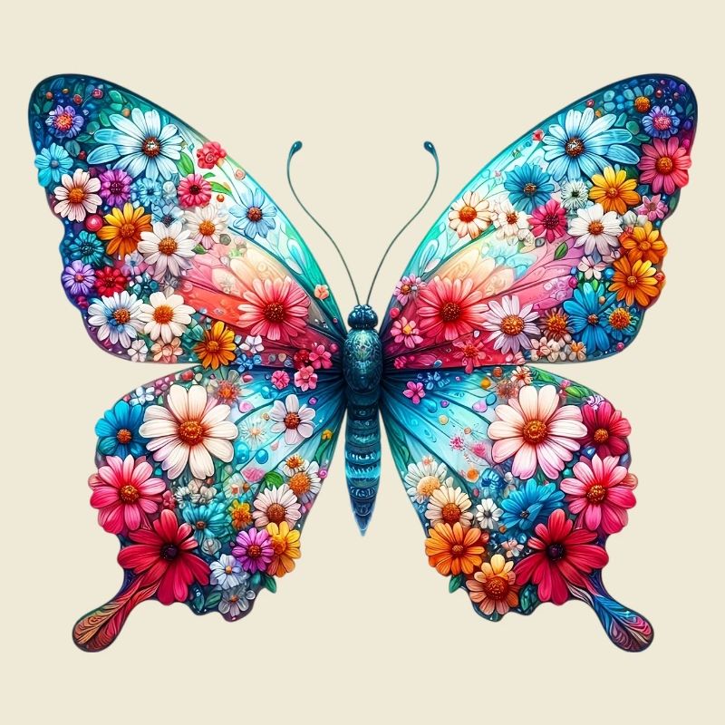 Papillon décoré de fleurs