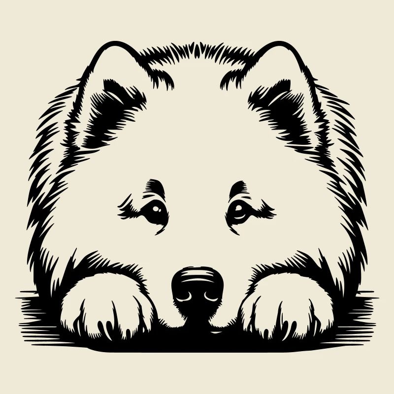 Samoyed head with paws