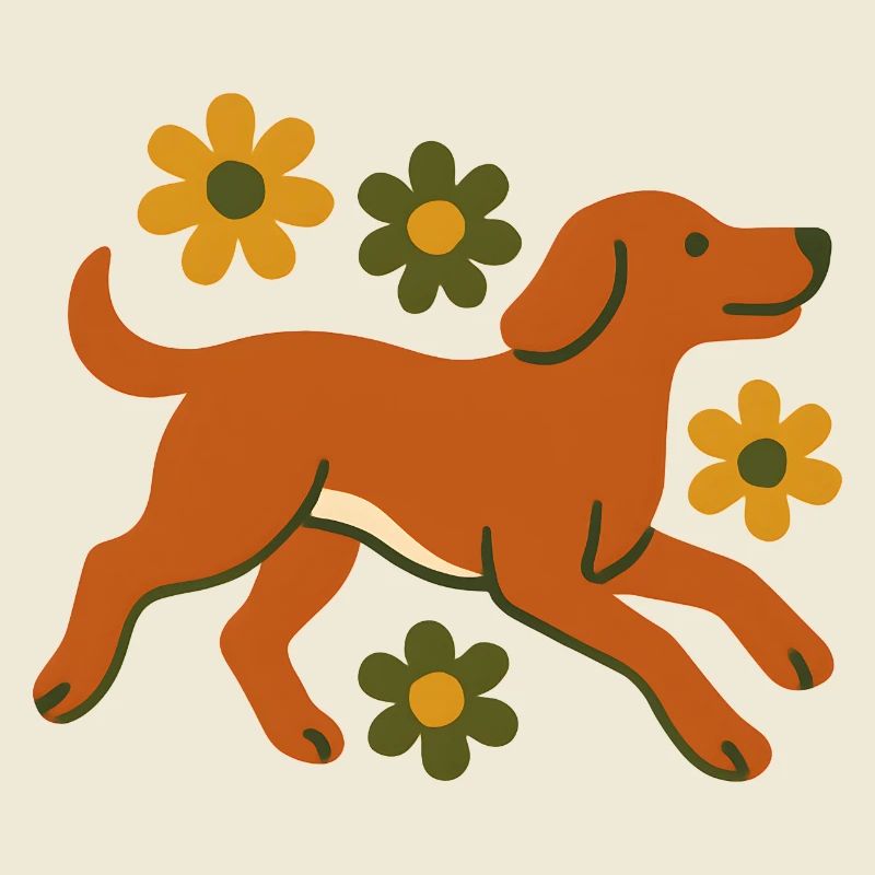 Chien rapide dans le champ de fleurs