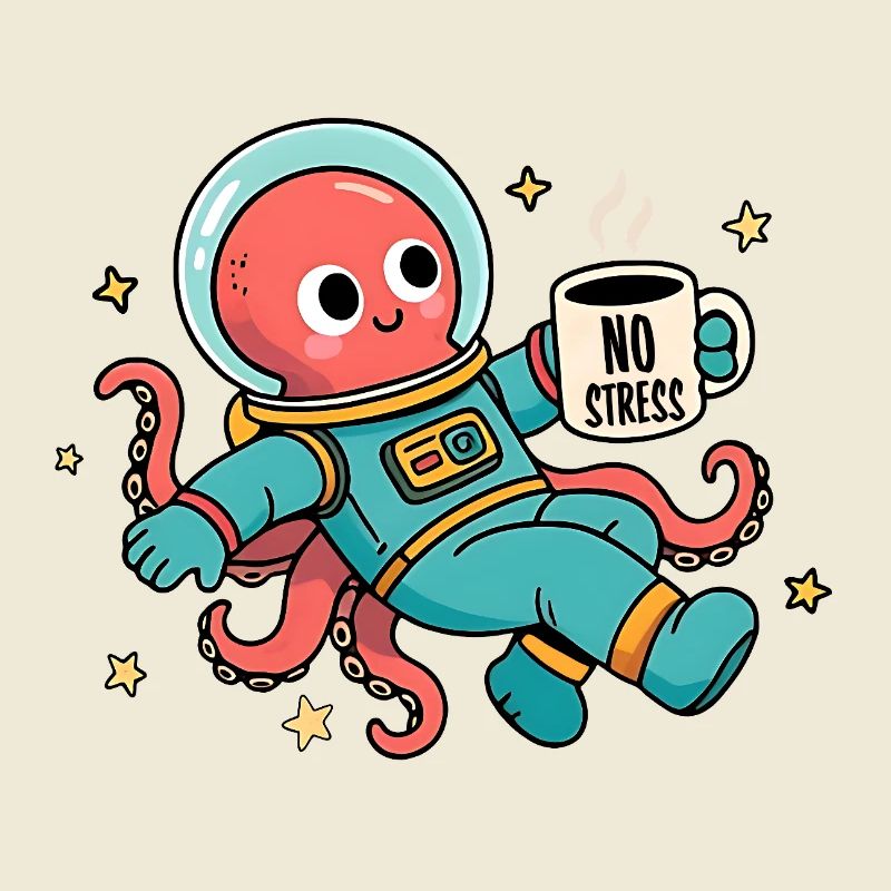Pieuvre Astronaute Spatiale avec tasse de café