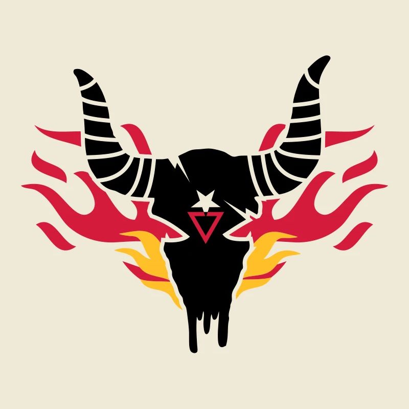 Bull skull with flames