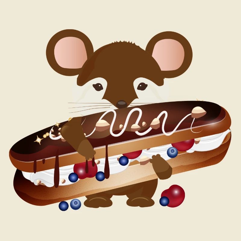 cute mouse with delicious chocolate éclair