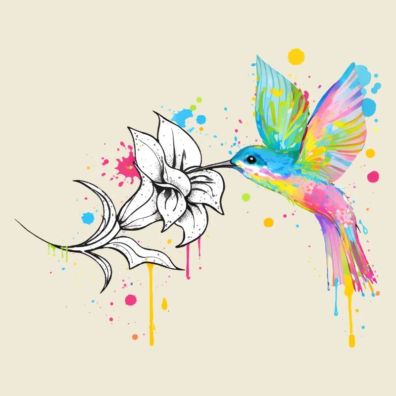 Colibri coloré avec fleur – style graffiti