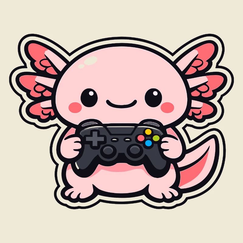 Kawaii axolotl mit Controller