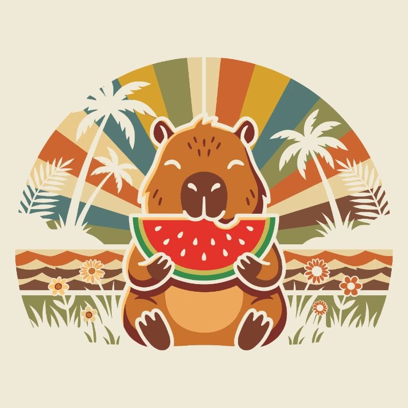 Cuddly bear on the beach with watermelon