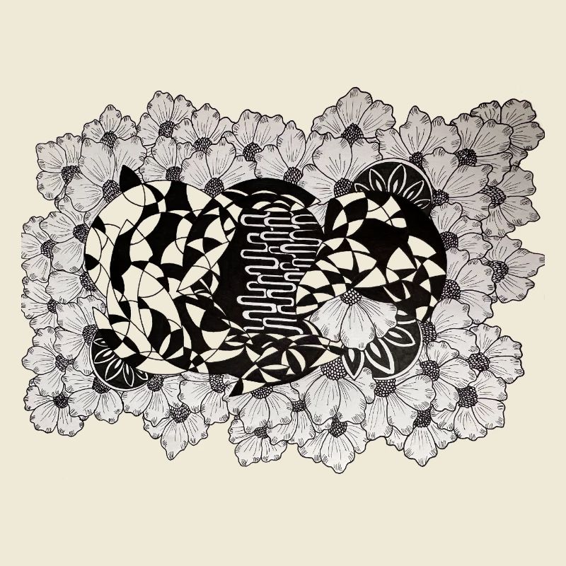 Black Flower Lines Pattern