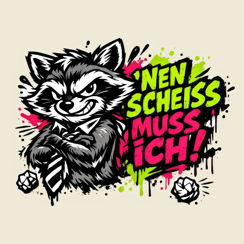 Lustiger Waschbär Spruch Nen Scheiss muss ich