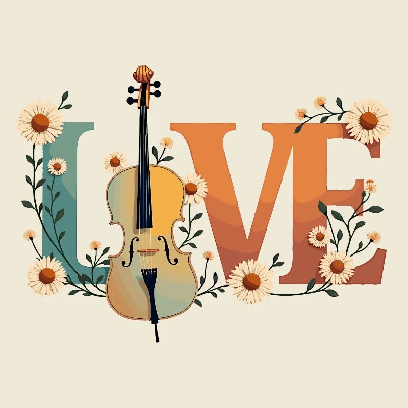 Amour Violoncelle Amour avec des fleurs pour violoncellistes