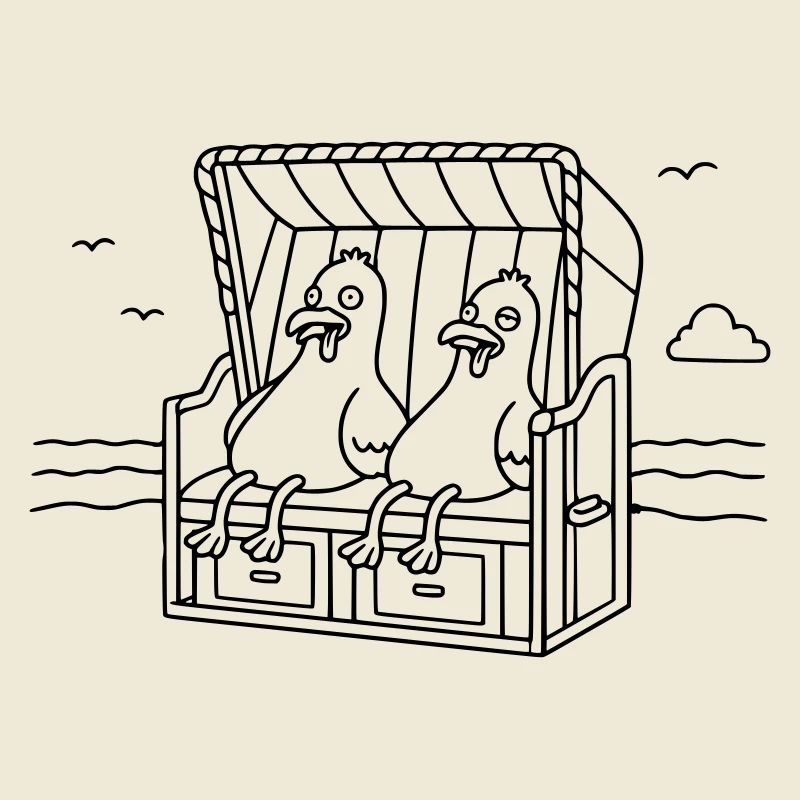 Witzige Möwen Strandkorb