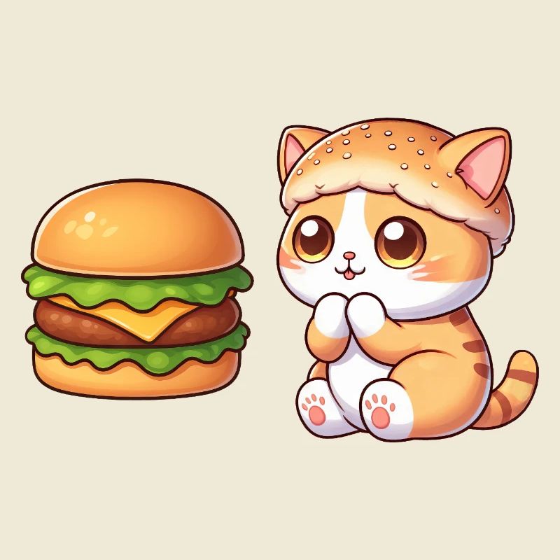 chat mignon dessin animé restauration rapide cheeseburger