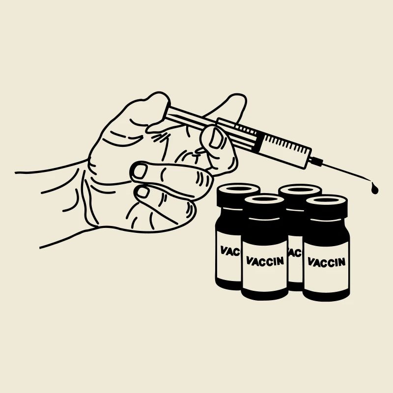 Hand with vaccination syringe and jars