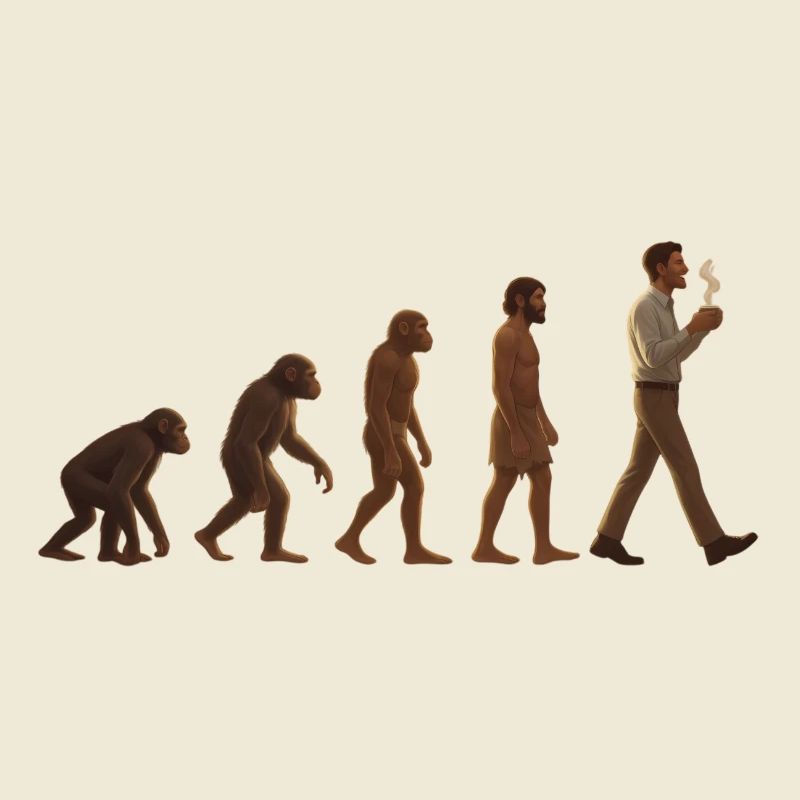 Evolutionsreise: Von Affe zu kaffeetrinkenden Mann